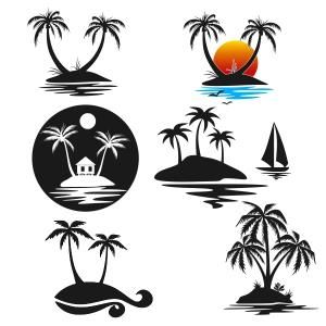 300x300 Palm Tree Island Cuttable Design Cut File. Vector, Clipart