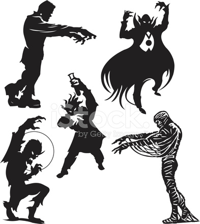 393x440 Halloween Monsters Frankenstein, Dracula, Werewolf, Mummy, Mad S