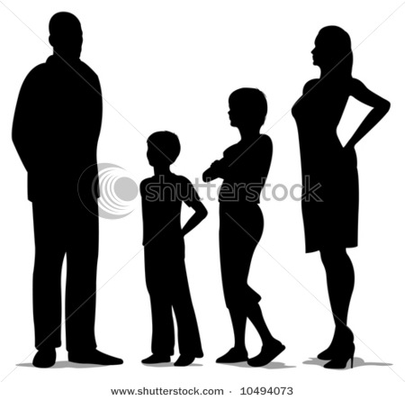 450x444 Of Four Standing, Mother, Father And Two Kids Silhouette