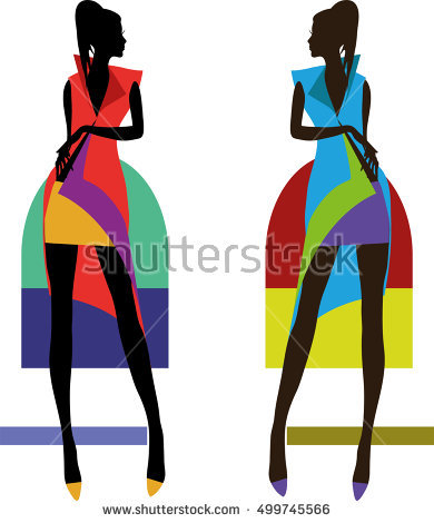 390x470 Fashion Bright Women Silhouettes Isolated On White Background