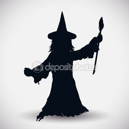 450x450 Wizard Silhouette With Magic Wand, Vector Illustration Stock