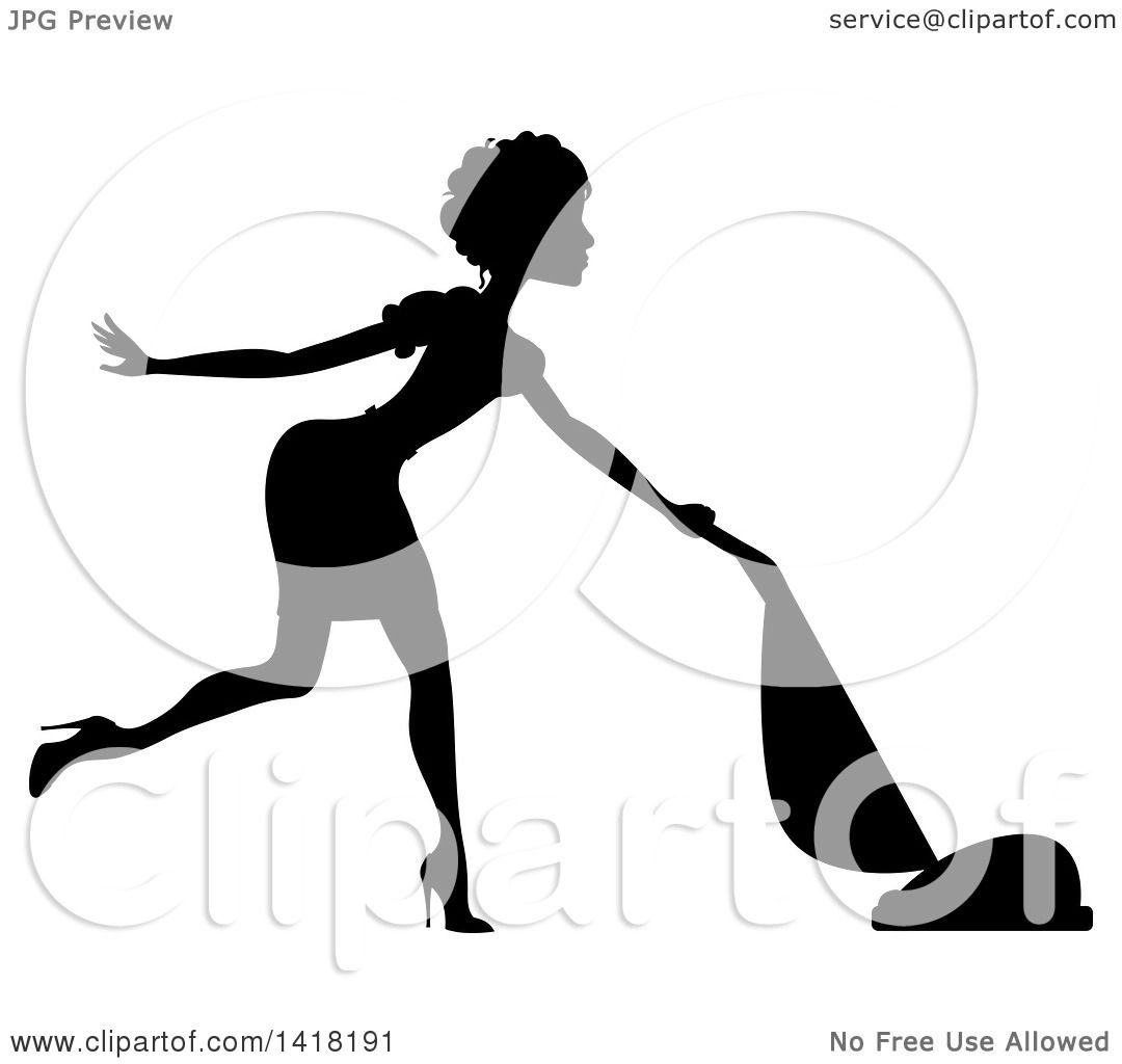 1080x1024 Clipart Of A Black Silhouetted Female Maid With Short Hair