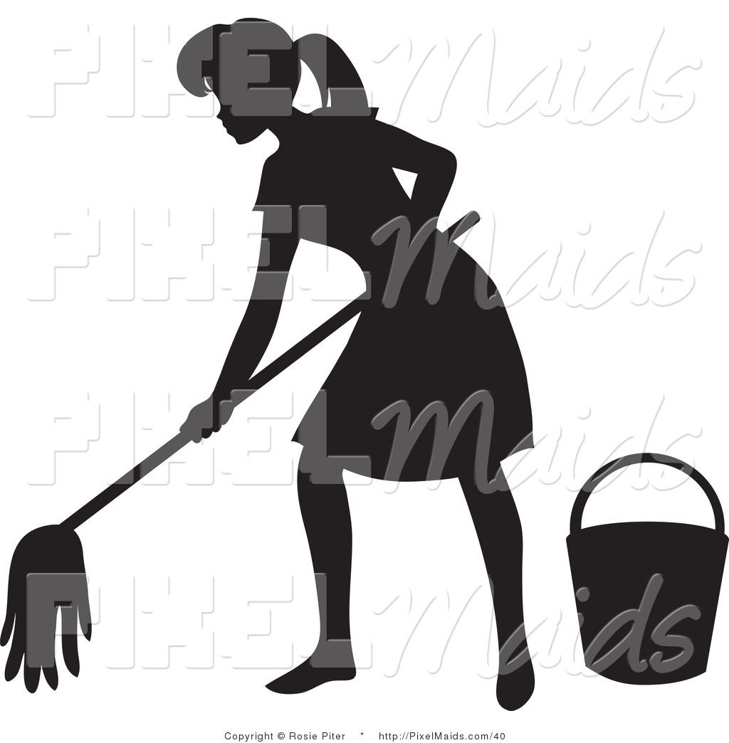 1024x1044 Clipart Of A Black Silhouetted Maid Woman With A Mop And Bucket