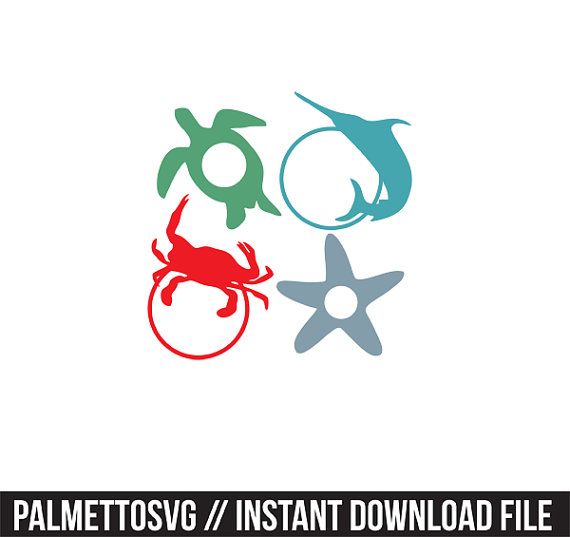 570x537 Sea Creatures Monogram Frames Svg, Cricut Cut Files, Silhouette
