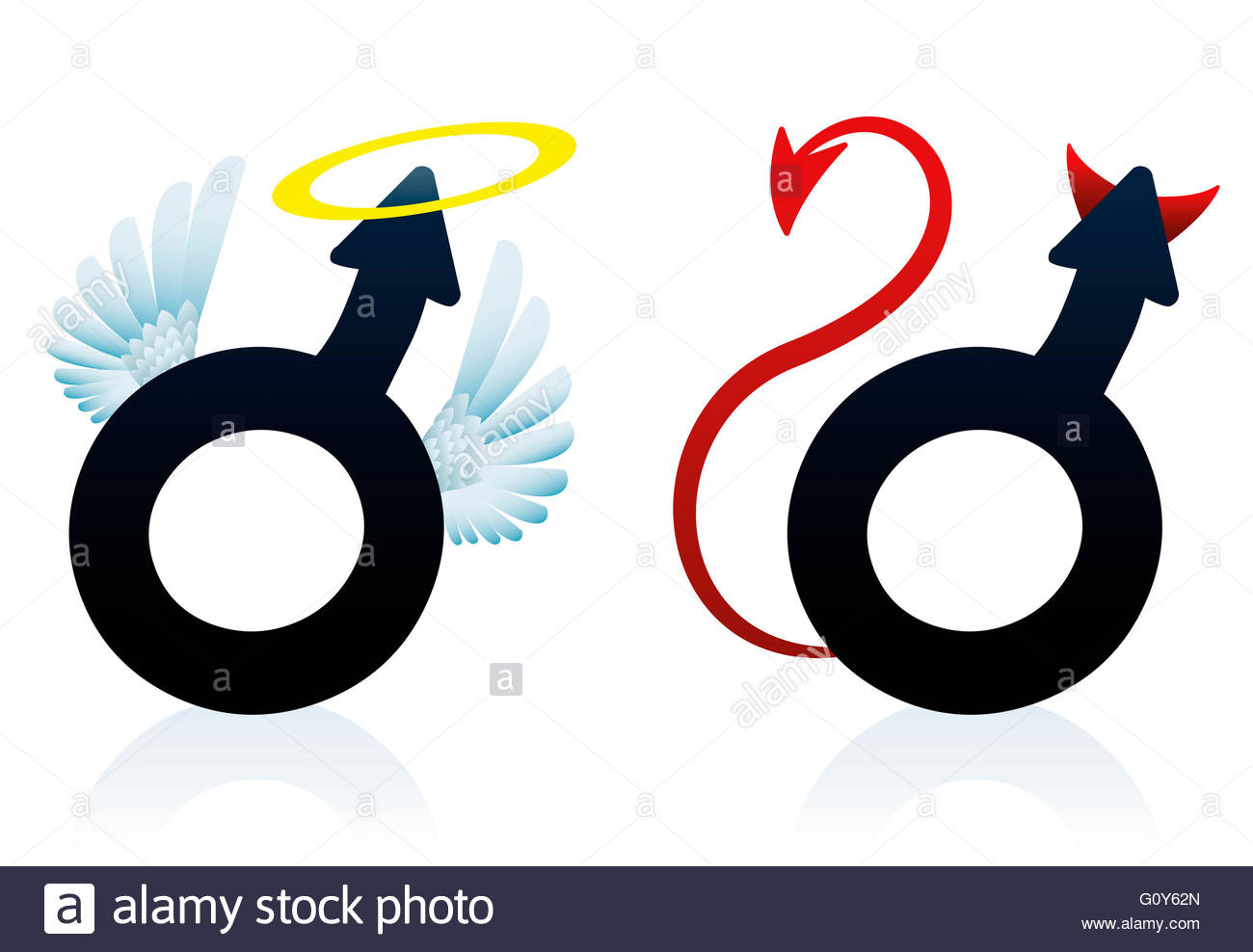1300x988 Male Symbol As Good Boy Angel And Bad Boy Devil Stock Photo