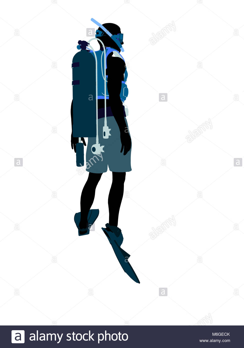 975x1390 Male Scuba Diver Art Illustration Silhouette On A White Background