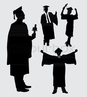 288x320 Isolated Happy Graduates Silhouette From White Background Stock