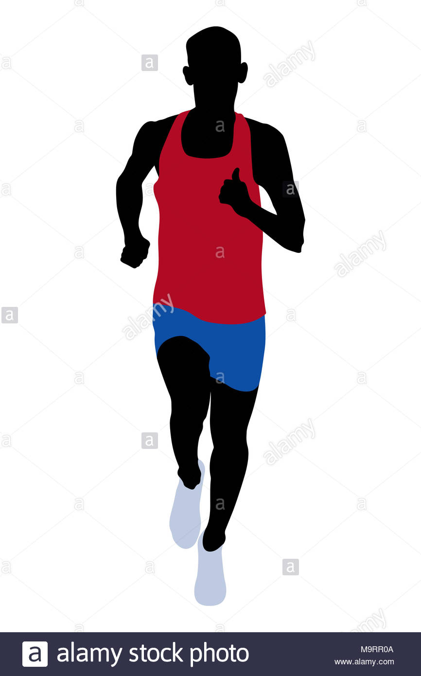 866x1390 Male Runner Athlete Running Front View Black Silhouette Stock