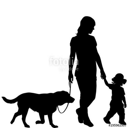 500x500 Silhouettes Of Woman With Kid And Dog Stock Image And Royalty
