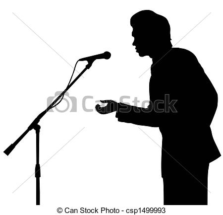 450x433 Man Silhouette Speech To Microphone. On Stage. Isolated. Drawings