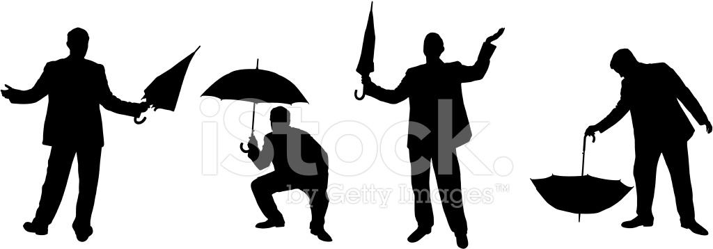 1024x358 Umbrella Man Silhouettes Stock Vector