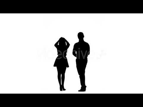 480x360 Guy And The Girl Are Kissing Under The Umbrella. Silhouette. White