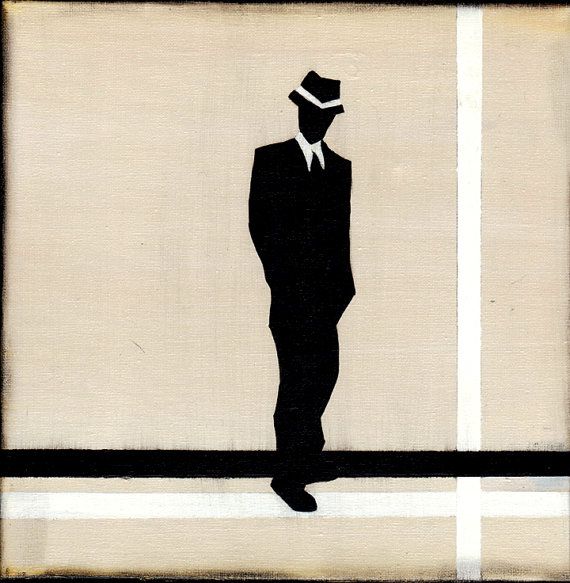 570x583 Painting Vintage Silhouette Canvas Man Fedora By Nikkimdesign