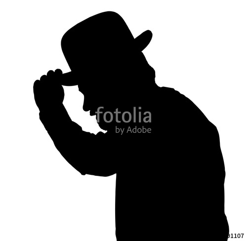 500x488 Vintage Silhouette Of Bearded Man Greeting By Tilting Hat Stock