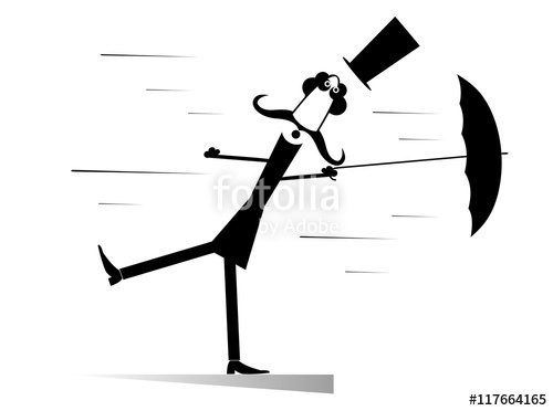 500x372 Windy Day. Man Taken Up With The Wind Lost Ap Hat And Tries