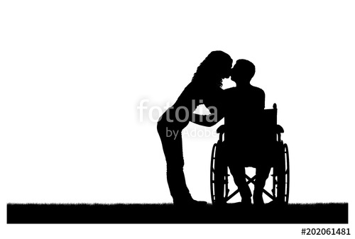500x337 Vector Silhouette Of A Disabled Man In A Wheelchair And His Wife