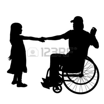 350x350 Vector Silhouettes Man Who Is In A Wheelchair With A Daughter