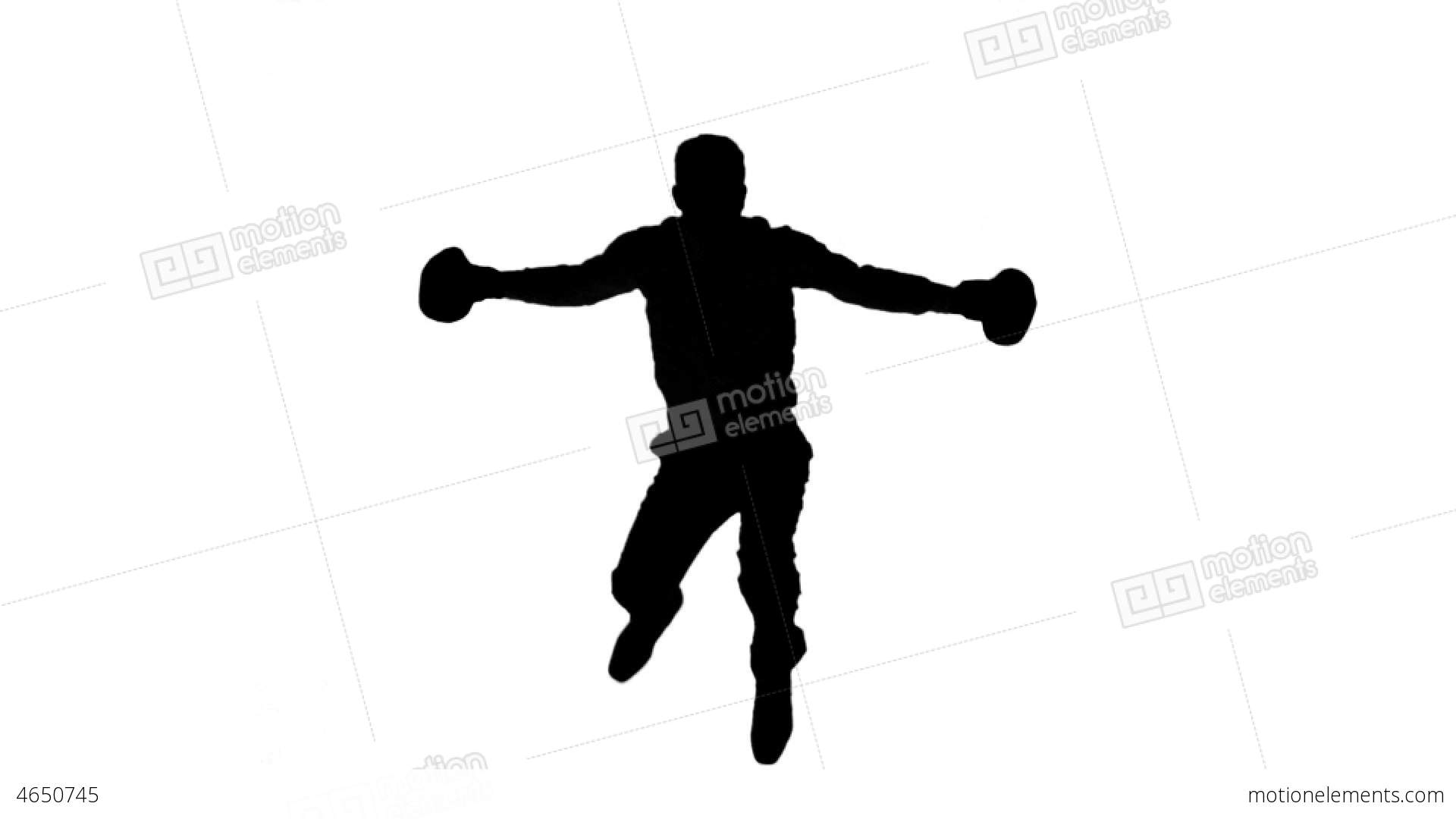 1920x1080 Silhouette Of Man Jumping And Boxing On White Back Stock Video