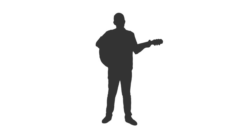 852x480 Silhouette Of A Young Man Playing The Guitar And Dancing. Front