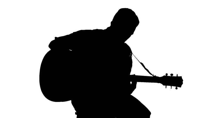 852x480 Silhouette Of Sitting Man Playing The Guitar On White Background