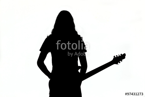 500x335 Silhouette Of A Young Man Or Girl Playing Guitar As Logo. Isolated