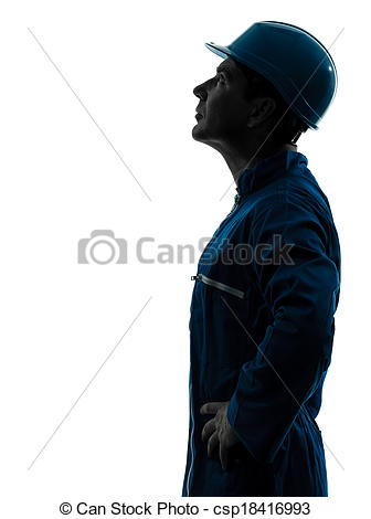 336x470 Man Construction Worker Looking Up Profile Silhouette Stock