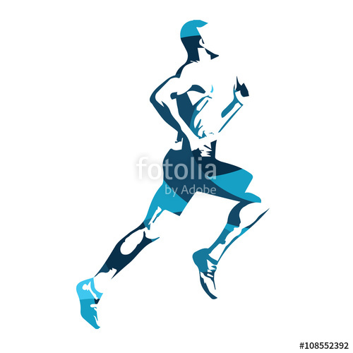 500x500 Abstract Blue Vector Runner. Running Man, Vector Isolated Illust
