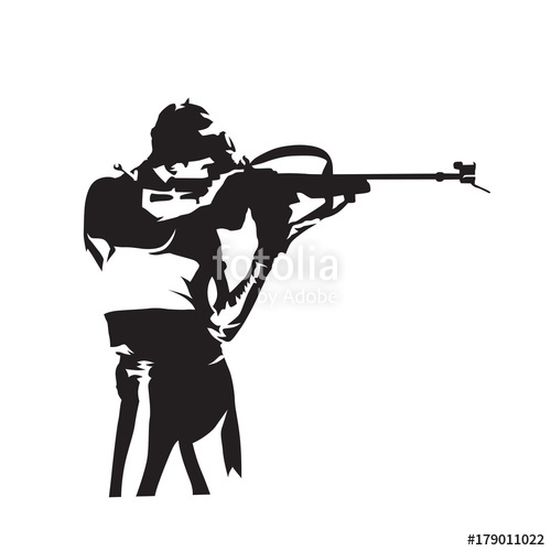 500x500 Biathlon Racing, Shooting Man, Abstract Vector Silhouette Stock
