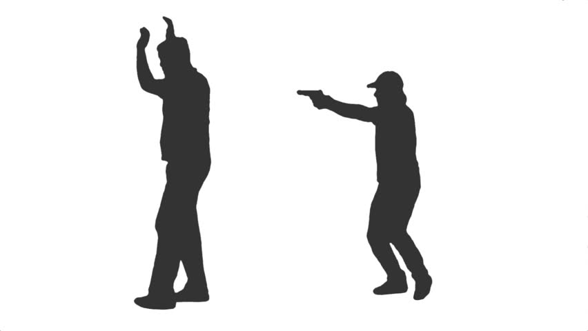 852x480 Silhouette Of A Young Male With A Gun Walking Amp Shooting. Side