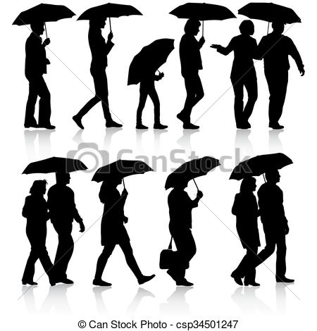 450x470 Black Silhouettes Man And Woman Under Umbrella. Vector Eps