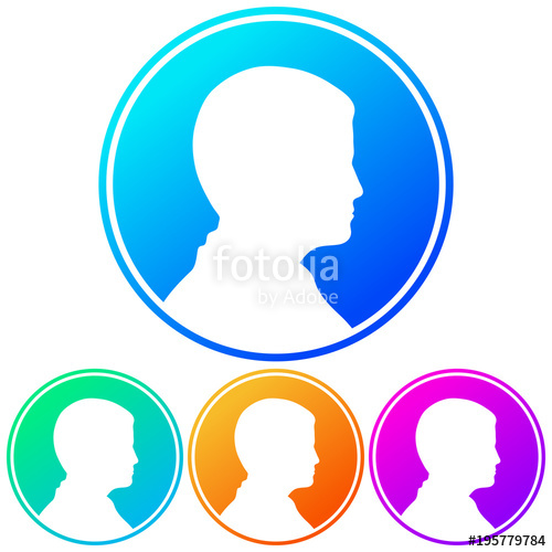 500x500 Circular, Gradient, Profile Man Silhouette (White) Icon. Four