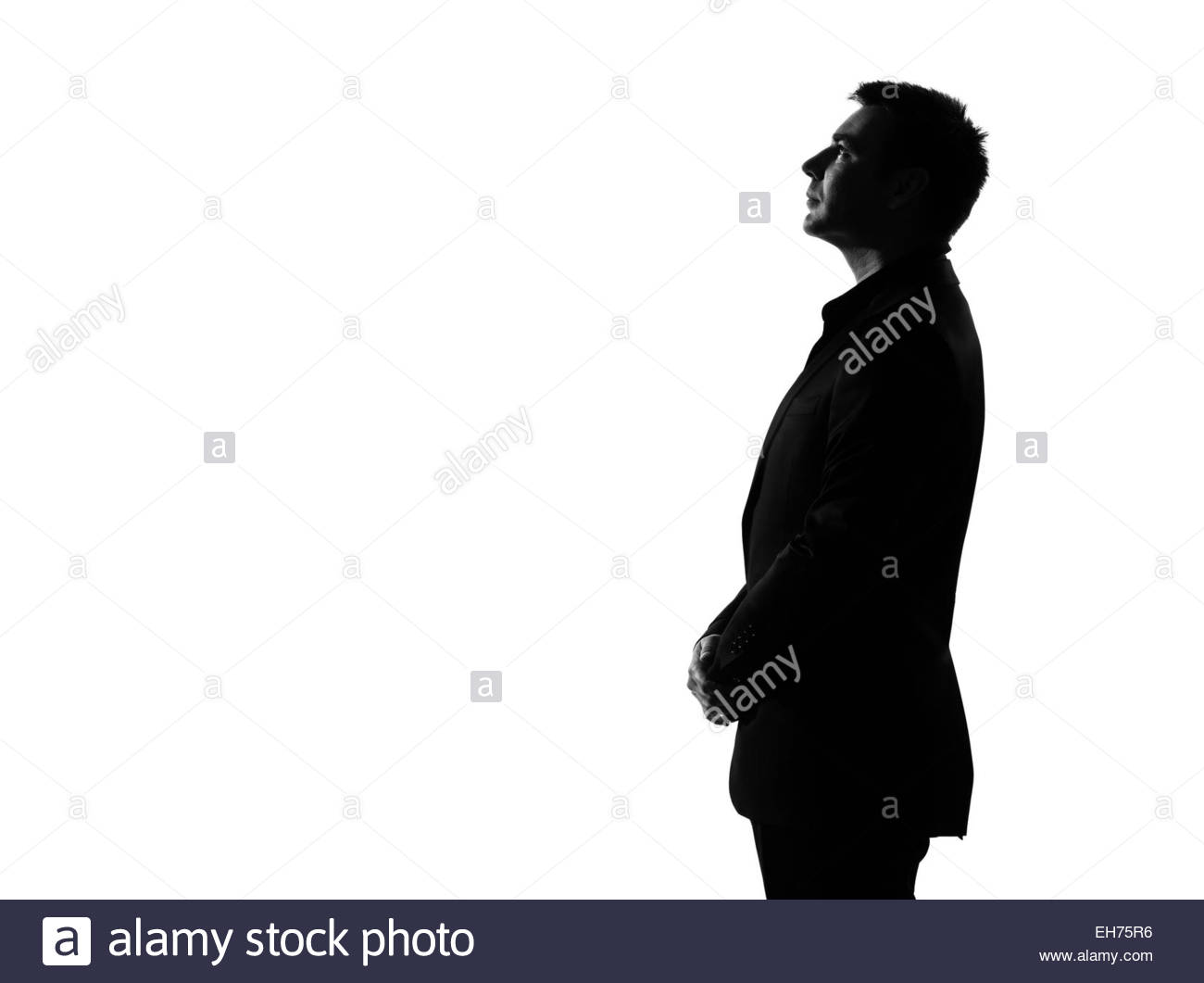 1300x1061 Silhouette Caucasian Business Man Profile Serious Looking Up Stock