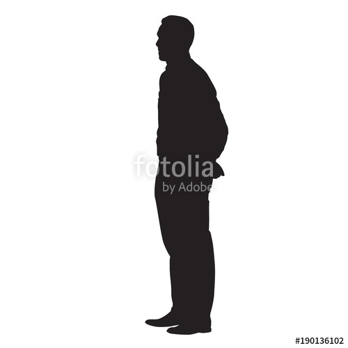500x500 Adult Man Standing With His Hands Behind His Back. Side View