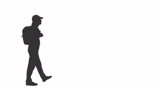 320x180 Silhouette Of A Young Man Walking With A Backpack. Side View. Full