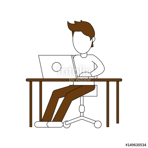 500x500 Color Silhouette Image Faceless Man Sitting In Desk With Laptop