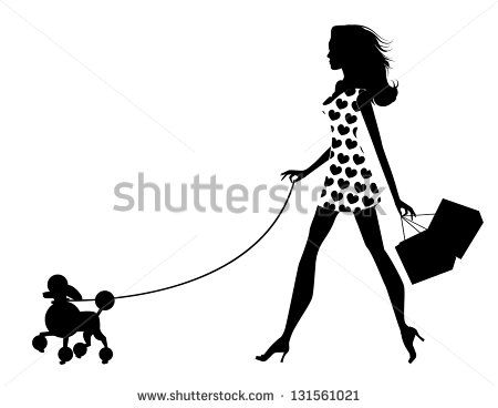 450x368 Woman Walking Dog Silhouette. Eps 8 Vector, Grouped For Easy