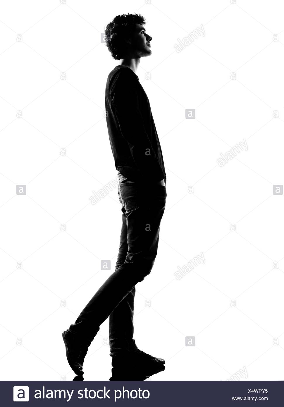 971x1390 Walking Man Silhouette Side View Black And White Stock Photos