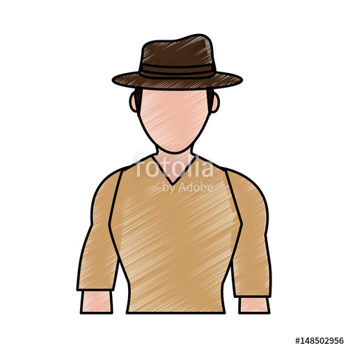 500x500 Color Pencil Silhouette Half Body Faceless Explorer Man With Hat