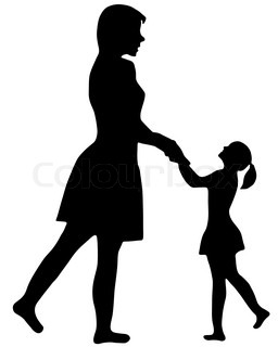 256x320 Mother With Baby Set Of Linear Silhouette Illustrations Stock