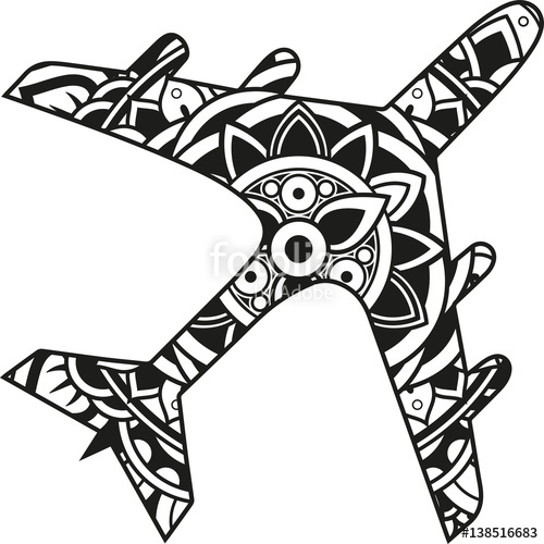 500x500 Vector Illustration Of A Mandala Airplane Silhouette Stock Image