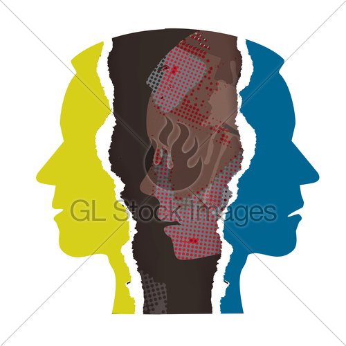 500x500 Schizophrenia Depression Male Head Silhouettes. Gl Stock Images