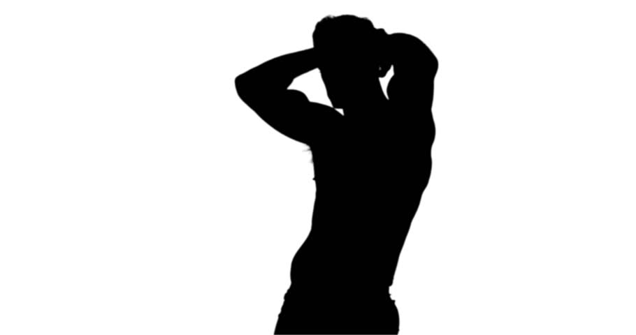 910x480 Muscular Silhouette Of Man Flexing Muscles On White Background