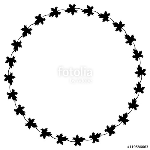 500x500 Black And White Decorative Round Frame With Maple Leaves