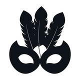 160x160 Black Silhouette Mardi Gras Mask With Feathers Vector Illustration