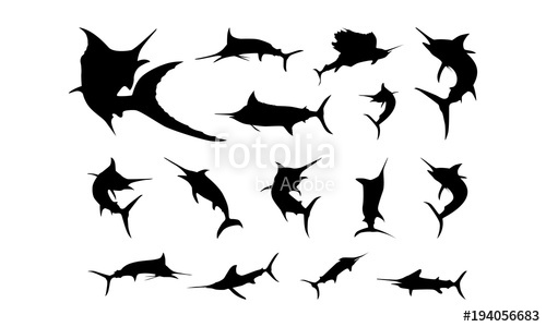 500x300 Set Of Various Marlin Fish Silhouette Vector Illustration Stock
