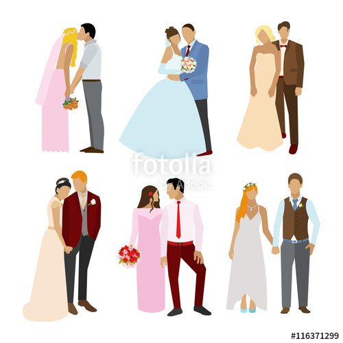 500x500 Just Married Couples In Different Poses And Dress. Vector