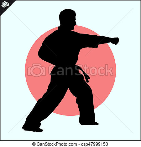 450x470 Martial Arts. Karate Fighter Silhouette Scene. Fighting Stock