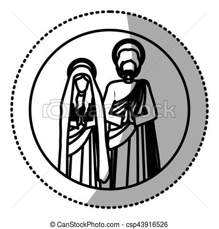 450x470 Circular Sticker With Silhouette Virgin Mary And Saint Vector