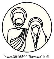 180x195 Art Print Of Circular Sticker With Silhouette Figureof Saint