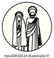 180x195 Art Print Of Circular Sticker With Silhouette Figureof Saint